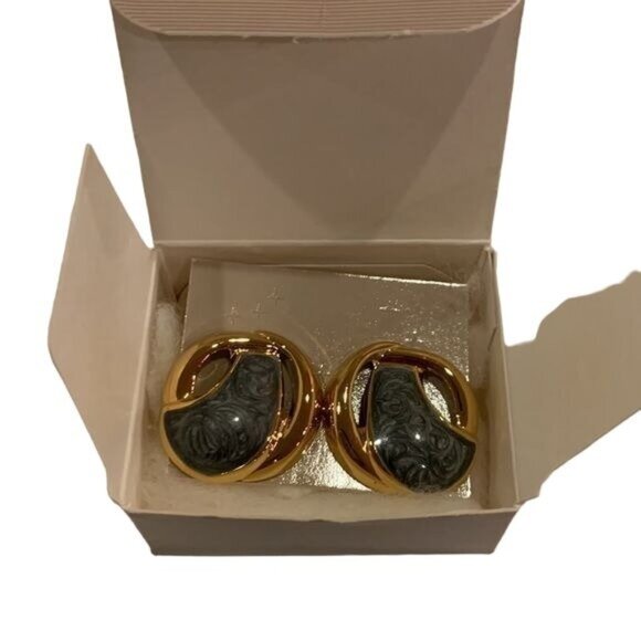 Vintage‎ Avon Autumn Colors Earrings Gray Swirls Gold Tone 1991 - Picture 4 of 7